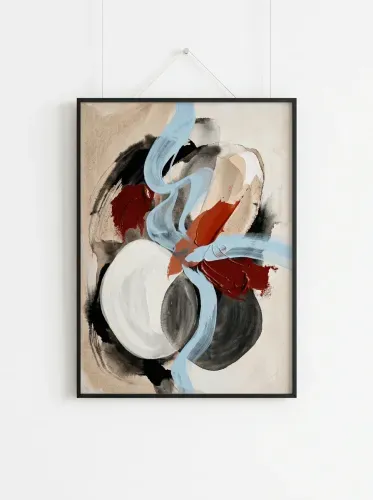 Abstract Mixed Media Crimson Blue Composition framed preview