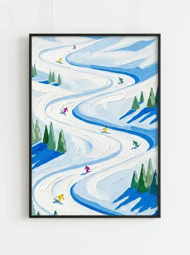 Acrylic Alpine Skiers Blue Slopes framed preview