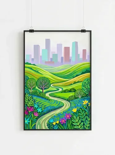 Acrylic Layered Landscape Pastel Skyline framed preview