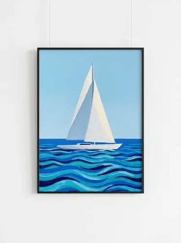 Acrylic Sailboat Layered Ocean Waves framed preview