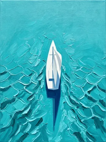 Acrylic Sailboat Turquoise Ocean Impasto