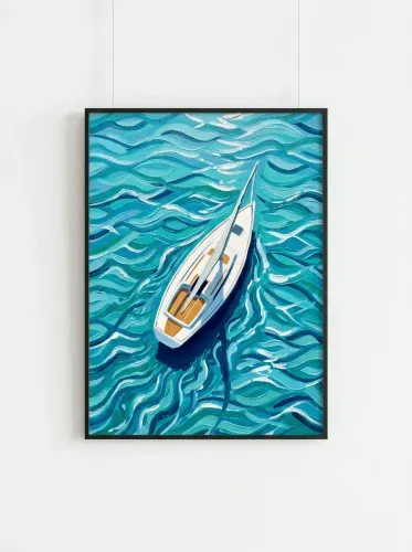 Acrylic Sailboat Turquoise Wave Art framed preview