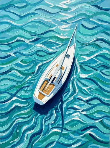 Acrylic Sailboat Turquoise Wave Art