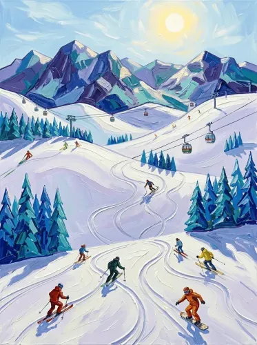 Acrylic Ski Resort Mountain Landscape
