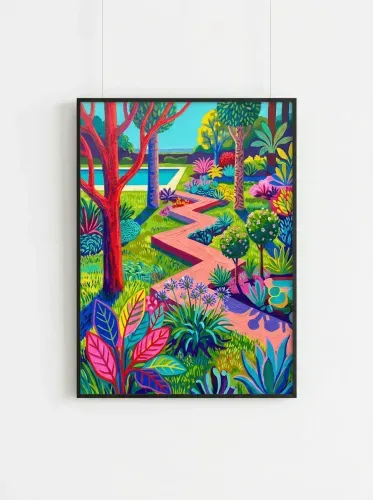 Acrylic Vibrant Garden Path Botanical Landscape framed preview