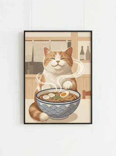 Anime Cat Ramen Bowl Illustration framed preview