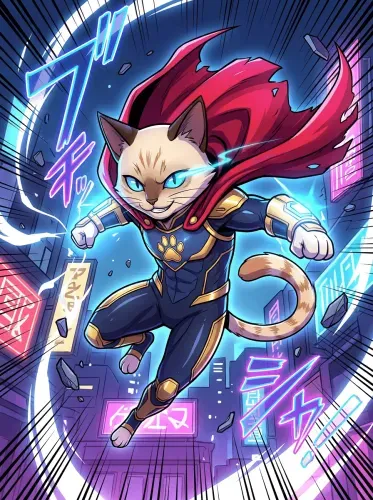 Anime Comic Cat Warrior Neon Cyberpunk