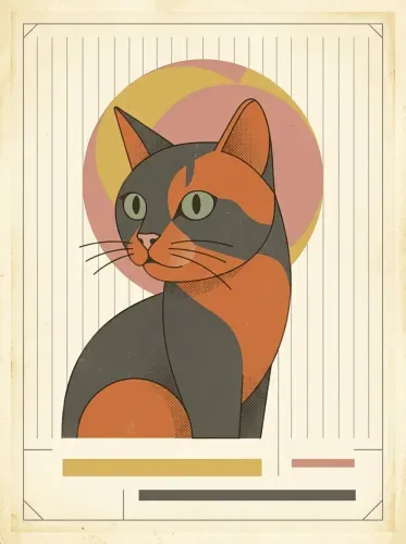 Art Deco Calico Cat Portrait Print