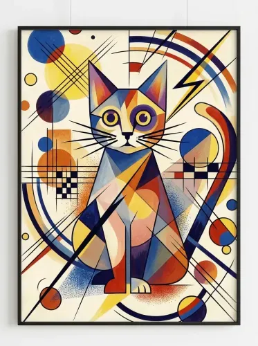 Cubist Cat Geometric Multicolor Abstract framed preview