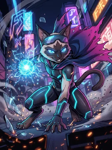 Cyberpunk Neon Cat Lightning Power Suit