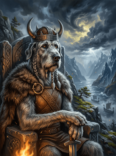 Digital Fantasy Viking Warrior Dog Portrait