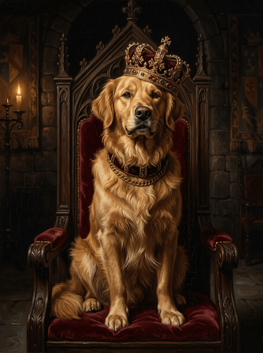 Digital Oil Golden Retriever Throne Crown