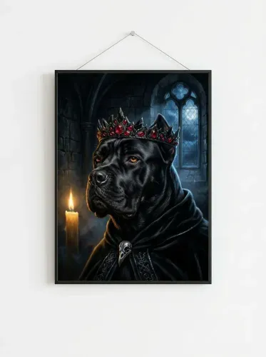 Fantasy Realistic Black Dog Royal Crown Portrait framed preview