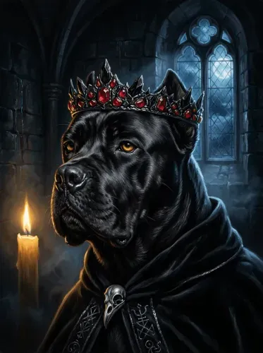 Fantasy Realistic Black Dog Royal Crown Portrait