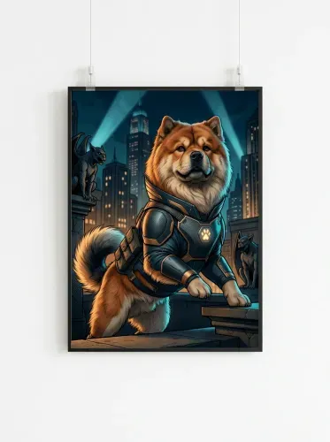 Futuristic Armored Chow Chow Cityscape framed preview