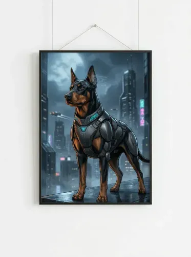 Futuristic Cyberpunk Doberman Tech Armor framed preview