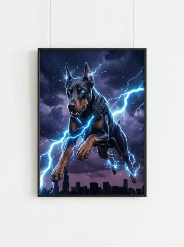 Futuristic Lightning Doberman Neon Harness framed preview