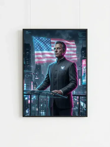 Futuristic Neon American Flag Executive Portrait framed preview