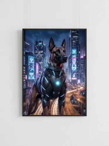 Futuristic Neon Armor German Shepherd Portrait framed preview