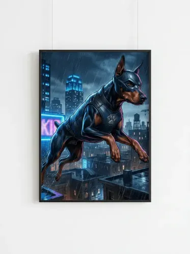 Futuristic Neon Doberman Cyber Warrior framed preview
