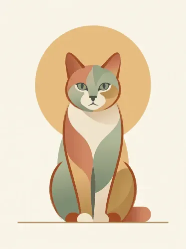 Geometric Pastel Cat Sitting Portrait