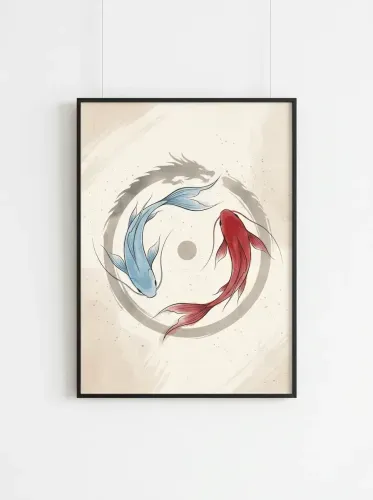 Ink Koi Dragon Yin Yang Circle framed preview