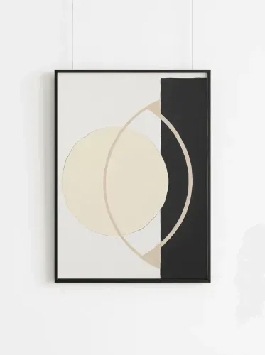 Minimalist Abstract Cream Circle Black Rectangle framed preview