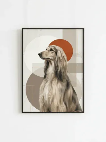 Modern Geometric Long-Haired Dog Portrait framed preview