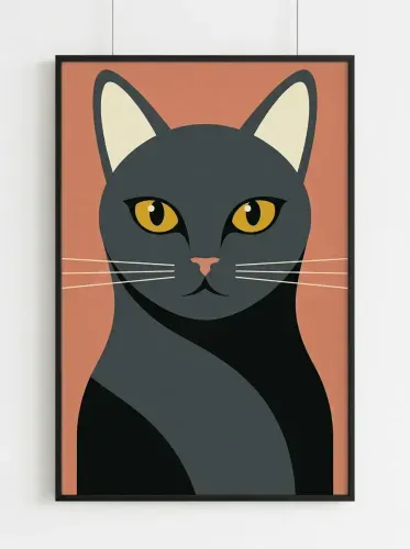 Modern Pop Art Black Cat Golden Eyes framed preview
