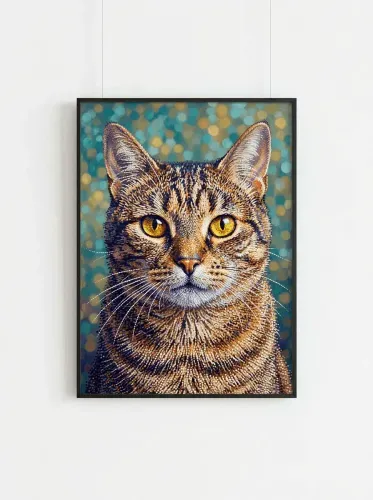 Mosaic Cat Golden Eyes Bokeh Portrait framed preview