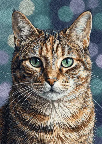 Mosaic Tabby Cat Emerald Eyes Portrait