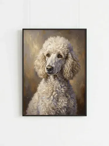 Oil Paint Curly Poodle Amber Eyes Portrait framed preview