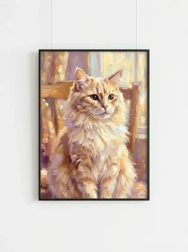 Oil Paint Fluffy Cat Golden Eyes framed preview