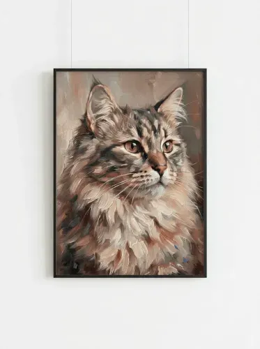 Oil Paint Fluffy Cat Golden Eyes Portrait framed preview