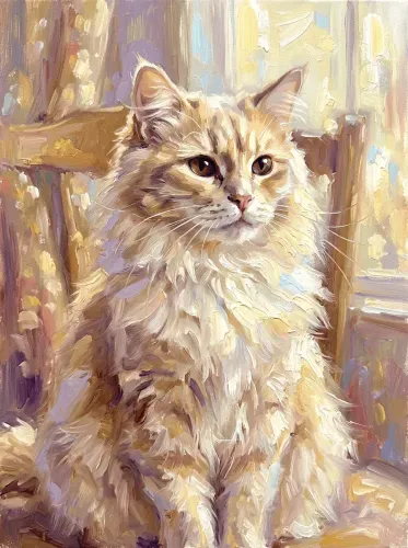Oil Paint Fluffy Cat Golden Eyes