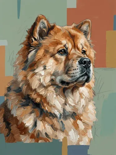 Oil Paint Fluffy Dog Portrait Warm Tones