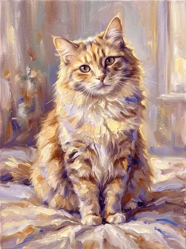 Oil Paint Fluffy Tabby Cat Portrait