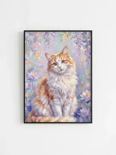 Oil Paint Ginger Cat Wisteria Garden framed preview
