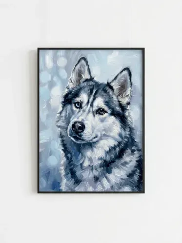 Oil Paint Husky Portrait With Piercing Eyes framed preview