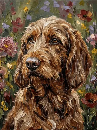 Oil Paint Spaniel Floral Garden Portrait