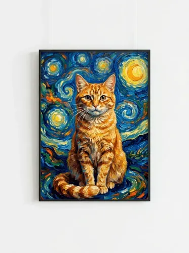 Oil Painted Ginger Cat Starry Night framed preview