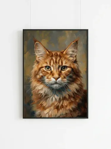 Oil Painting Amber Tabby Cat Portrait framed preview