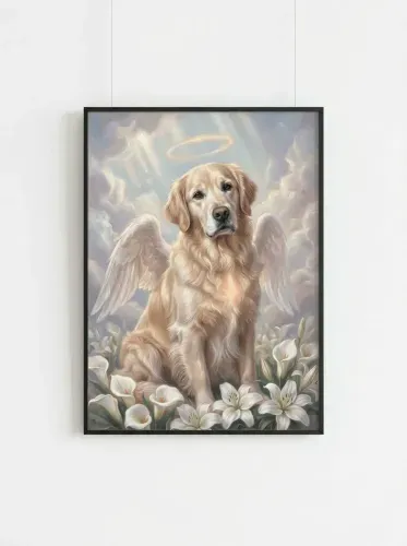 Oil Painting Angel Dog Halo Heavenly framed preview