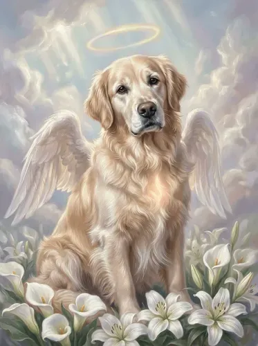 Oil Painting Angel Dog Halo Heavenly