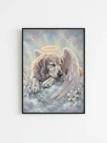Oil Painting Angel Dog Halo Wings framed preview