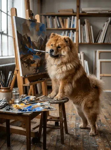 Oil Painting Artist Dog Brush Portrait