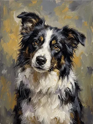 Oil Painting Border Collie Golden Eyes Portrait
