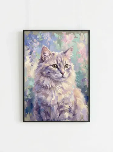 Oil Painting Cat Wisteria Garden Portrait framed preview