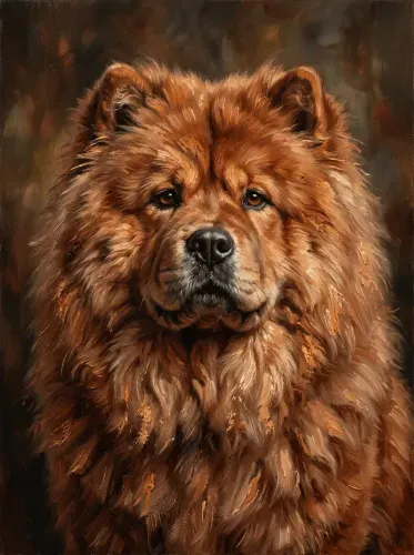 Oil Painting Chow Chow Portrait Warm Amber