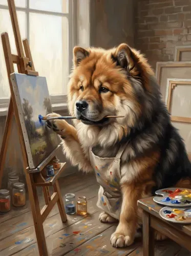 Oil Painting Chow Dog Artist Studio